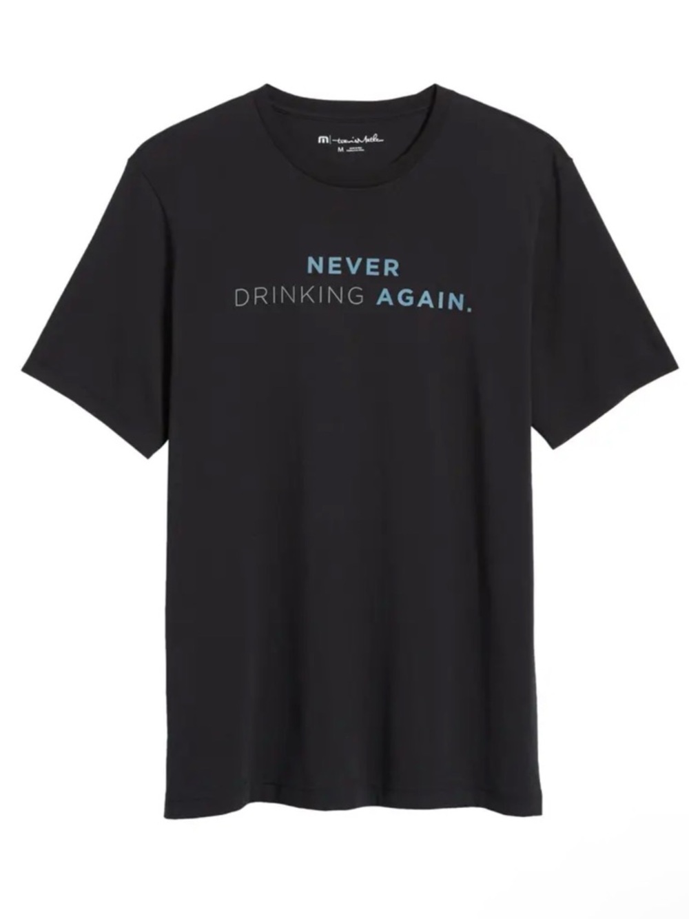 Travis Mathew Black Crewneck Tee with Blue Accent Text